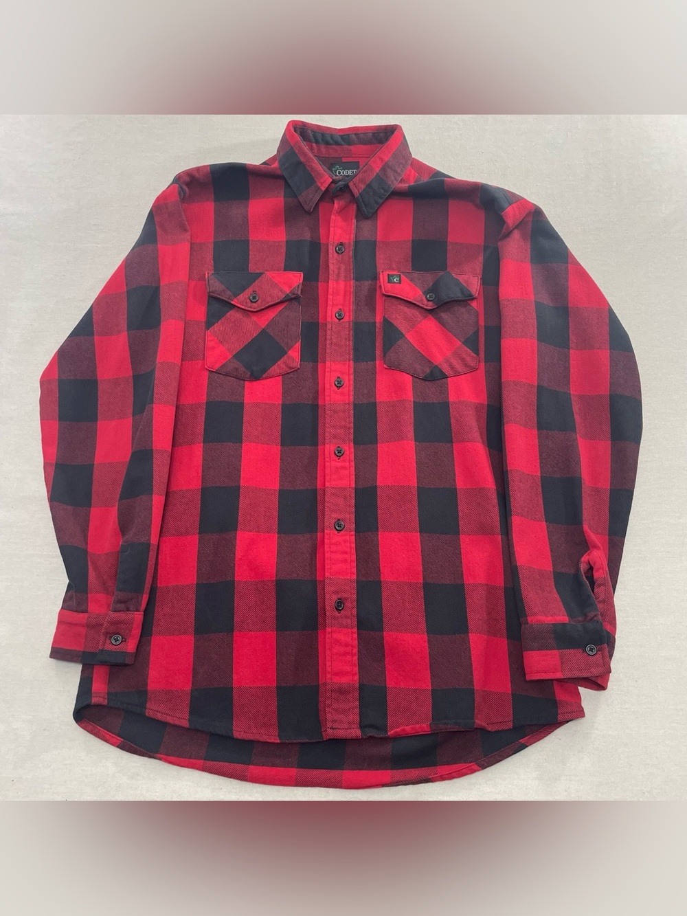 Vintage Codet Buffalo Plaid Red Flannel Shirt Men's L Button Pockets Made USA